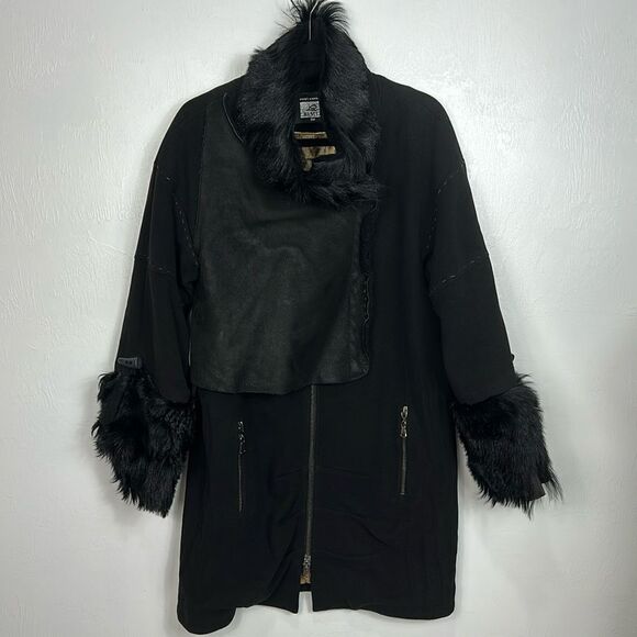 RIMIT Black Wool Blend Fur Trim High Neck Coat Size M - Picture 1 of 10
